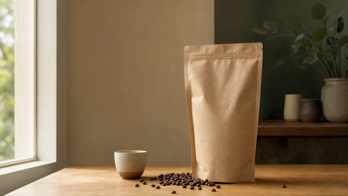 Kesa sveže pržene kafe na drvenom pultu